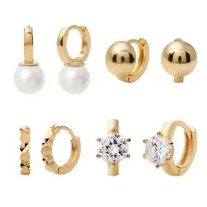 골드핀귀걸이 14K 골드 데일리 진주 큐빅 볼 원터치 링 귀걸이 링귀걸이
