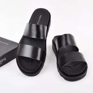 [RIZPICK]남성 투스트랩 가죽 슬리퍼 쿠션 샌들 데일리 편한 신발