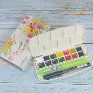 쿠레타케 NV38VQ28 지그 고체물감 Gansai Tambi 14색+붓(휴대용