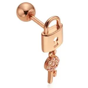 [비앤비골드] 14K 귀걸이 클레 큐빅자물쇠 딸랑이피어싱 귀걸이 (한쪽) NPE24006