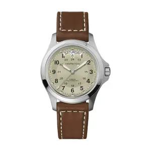 해밀턴 H64455523 카키 필드 킹 오토 남성 가죽 시계