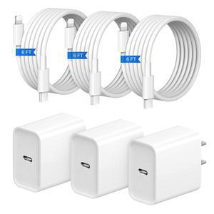 고속 충전기 3+3Pack 20W USB C 월 충전기(6FT 충전 케이블 포함) 14 /13 /12 /11 /Pro Max와 호환됨