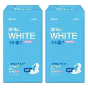 [화이트] 화이트 수퍼흡수 대용량생리대 울트라슬림 대형 32Px2팩