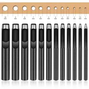 12PCS 가죽 홀 펀치 - 원형 스틸 공예 중공 시계 밴드용 커터 도구 벨트 캔버스 종이 플라스틱(1mm에서