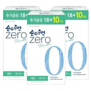 [순수한면] 깨끗한나라 순수한면 제로 생리대 대형(18+10P)x3팩