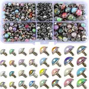 요란요 260 세트 혼합 사이즈 가죽 리벳 AB 색상 스터드 의류 돔 래피드 벨트 가방 신발 개 목걸이 팔찌