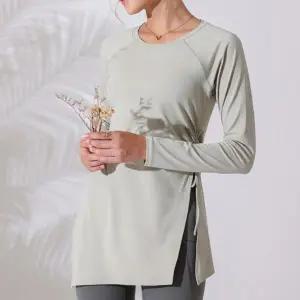 [콩심팥심]여성 요가 필라테스 스포츠 옆트임 긴팔 슬리브 티셔츠 필라테스복