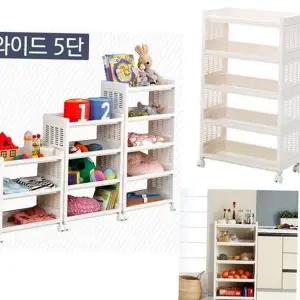 다용도 수납장 바퀴형 와이드 조립식 이동식 수납장 선반 플라스틱 트롤리 정리함 주방 욕실 5단 서재