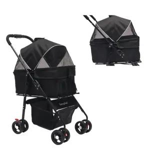 작은 개와 고양이를 위한 써니필 반려동물 유모차 언 투인원 스플릿 원클릭 접이식 반려견 최대 45파운드