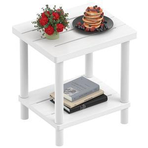 레자네오예 야외 사이드 테이블, 파티오용 2단 소형 외부 또는 실내용 아디론댁 수영장용 대나무 끝 현관, 내후성 유지 관리 용이