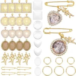 유니크래프탈 6종 세트 4가지 스타일 웨딩 부케 DIY 사진 참 기념 브라이덜 골든 라운드 핀 브로치 만들기