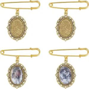 유니크래프탈 8Pcs 앤티크 골든 DIY 핀 브로치 제작 키트 블랭크 합금 타원 투명 유리 카보숑 웨딩 부케