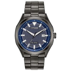 블랙 IP 스테인리스 스틸 블루 다이얼의 시티즌 남성 에코 드라이브 위켄더 3핸드 데이트 워치(모델: AW1147-52L)