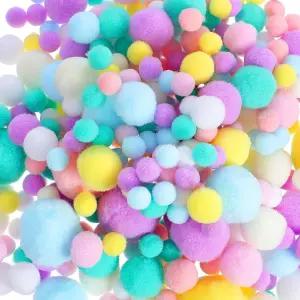 300PCS 파스텔 폼폼 공예용 소형 10mm-30mm 다양한 크기의 고탄성 미니 폼폼볼 추수감사절 크리스마스 겨울