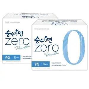 [순수한면] 깨끗한나라 순수한면 제로 Zero 생리대 중형 16Px2팩