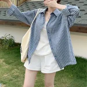 여성 2컬러 잔잔 체크패턴 캐주얼 루즈핏 셔츠 남방