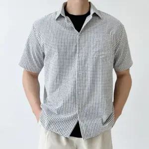 남성 레이어드 데일리룩 통기성 좋은 시어서커 여름 체크 반팔 남방 셔츠