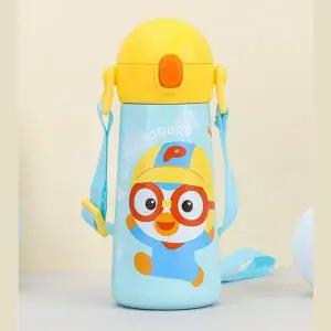 뽀로로 원터치 빨대 물통 이중 스텐 1P 어린이 휴대용 텀블러