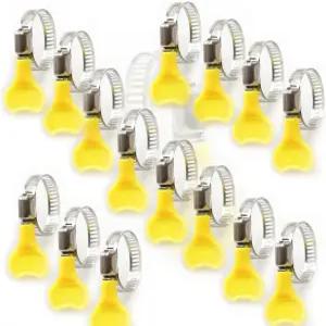 NOQUKA 15팩 스테인리스 스틸 호스 클램프(노란색) 조절 가능한 엄지 나사 키 스타일 웜 기어 클램프 연료