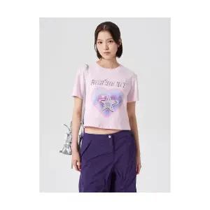 에잇세컨즈 반팔티셔츠 그래픽 반소매 크롭 티셔츠 라이트핑크 164742EY1Y 1707478