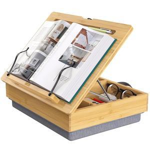 보관용 위테크 북 스탠드 부드러운 랩 쿠션이 있는 조절식 대나무 책꽂이 쿡북 침대용 핸즈프리 책 읽기