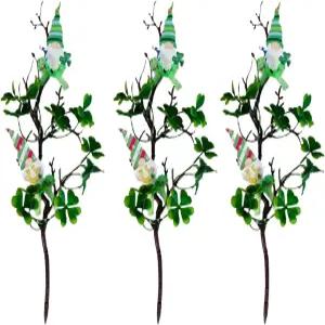 PRTECY 3/6개 세인트 패트릭스 데이 브랜치 13.4인치 포 클로버 플라워 픽 세퀸스 놈 인공 샴록 부케 가짜