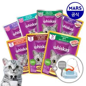 위스카스팩 파우치 24개 골라담기+모래삽+고양이낚시대+베베숲물티슈