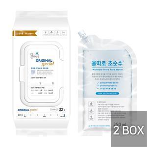 [물따로][2박스] 물따로 생분해 신생아물티슈 오리지날 스페셜 캡형 (32매/12x2세트)