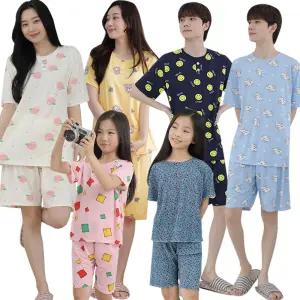 아동 남녀 쿨 반팔 아이스 냉감 여름 봄 스판 잠옷 세트 남성 여성 키즈 주니어 파자마 실내복 커플 남녀공용 홈웨어 가족 패밀리