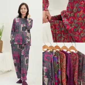 엄마옷 마미소 꽃무늬 홈 상하 세트 국내생산 겨울 면 실내복 할머니 빅사이즈 40 70 마담 중년 여성 옷