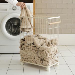 우드핸들 이동식 와이어 빨래바구니 1단