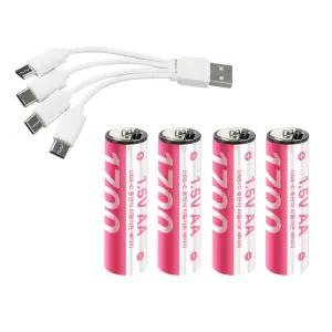 UB54C Coms C타입 충전지 AA 사이즈 4개입 동시충전 케이블 포함 / 충전식 건전지 배터리 1.5V 400mAh 2A