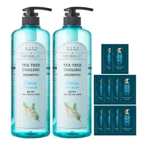댕기머리 허벌 티트리 쿨링 샴푸 1000ml 2개+샴푸파우치10매 / 두피 수분 영양 공급