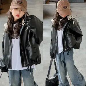 [삐삐네옷가게]여아 주니어 샤이니 후드 블랙 가죽 자켓 아우터