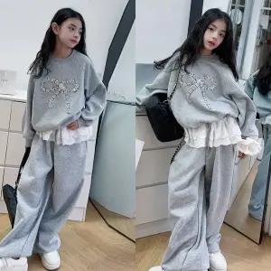 [삐삐네옷가게]여아 주니어 리본 맨투맨 레이스 트레이닝 상하