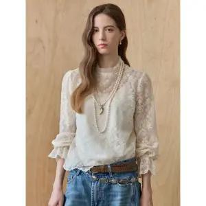 [마쟈]로코코 레이스 플리츠 헨리넥 블라우스_P391340881