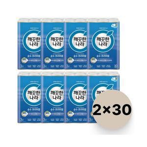 깨끗한나라 순수 프리미엄 더 퍼스트 천연펄프 3겹 고급롤화장지 27m 30롤 2개
