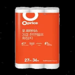 [오프라이스] 3겹 천연펄프 27M 36롤 6롤 늘어난 화장지 대용량 사무실