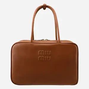 미우미우 5F 5BB117 2CRW F0046 보 레더 탑 핸들 토트백 코냑