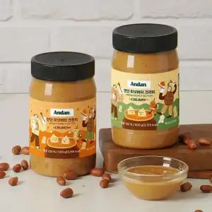 [소비기한 임박 26/7]안단잼 무첨가 100% 땅콩버터 500g 크런치 크리미 1개 + 1개