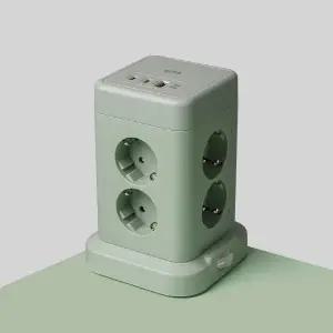 지클릭커 파워마스터 8구 16A 메인스위치 USB 멀티탭 (2m) 그린