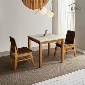 라로퍼니처 린디 800 천연 대리석 2인 고무나무 원목 식탁 세트 식탁+의자2)