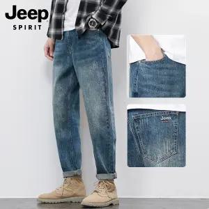 JEEP SPIRIT 봄 가을 루즈핏 청바지 캐주얼 와이드 빈티지워싱 편안한 남성 팬츠