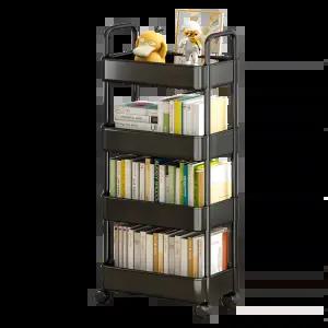 리브온 틈새 수납 정리대 트롤리 + 바퀴 + 걸이 + 스티커, 블랙 4단, 36 x 24 x 97 cm