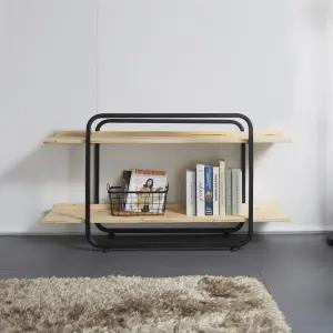 [우아미가구]제나 레드파인 원목 2단 1200 철제 책장