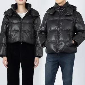 [게스] 남녀공용 소매탈착 글레이즈드 다운 패딩 블랙 MO4W5890 B