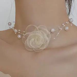 여성 진주 장미 코사지 초커 목걸이 여성여행초커