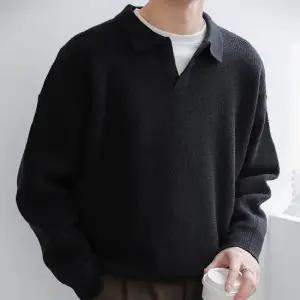 남성 봄 가을 브이넥 카라 와플 니트 간절기 긴팔 오버핏 니트티
