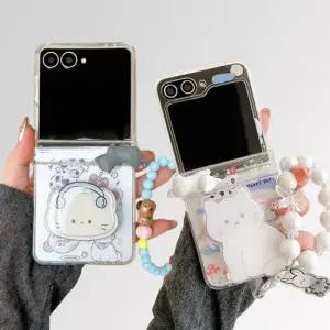 갤럭시 z플립 7 6 5 4 고양이 스마트톡 투명 힌지 스트랩 케이스