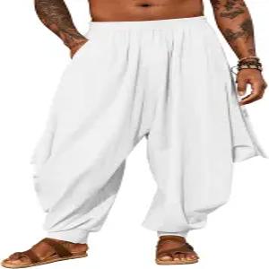 PASLTER 남성 하렘 팬츠 린넨 요가 비치 배기 여름 보호 알라딘 지니